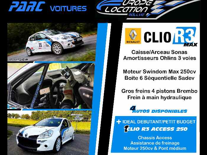 Europe Location Rallye loue Clio R3 Max 0