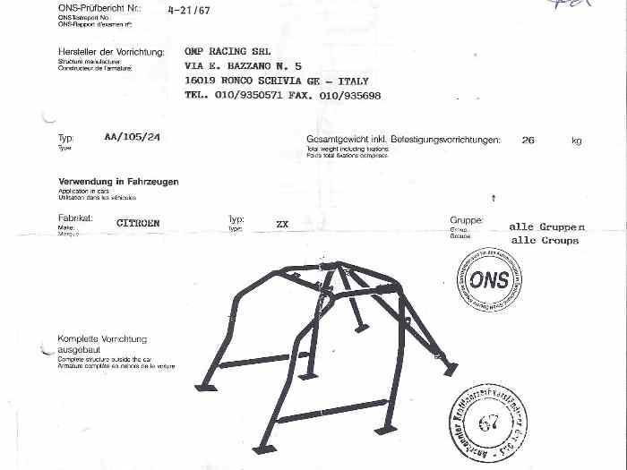 Arceau omp boulonné  pour citroen zx 3