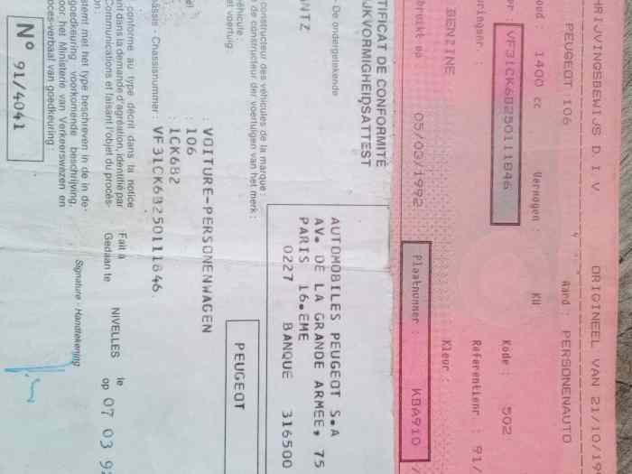 Carte grise Peugeot 106 xsi
