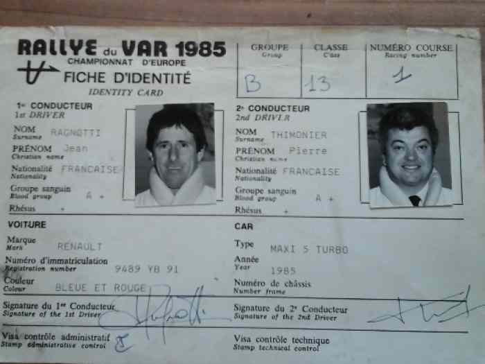 Maxi 5 Turbo Fiche identité jean RAGNOTTI