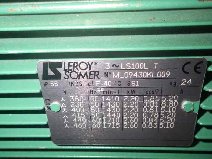 Moteur électrique Leroy Somer LS100L T 50 HZ 3