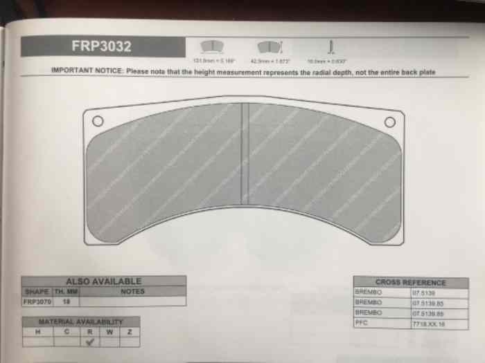 PLAQUETTE FREIN ENDLESS RCP031- N35S / FERODO RACING FRP3032 / CARBON LORRAINE 0