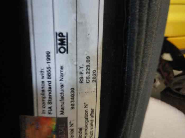Baquet OMP GT2i RSPT2 homologué FIA 8855-1999 date validité fin 2020 1