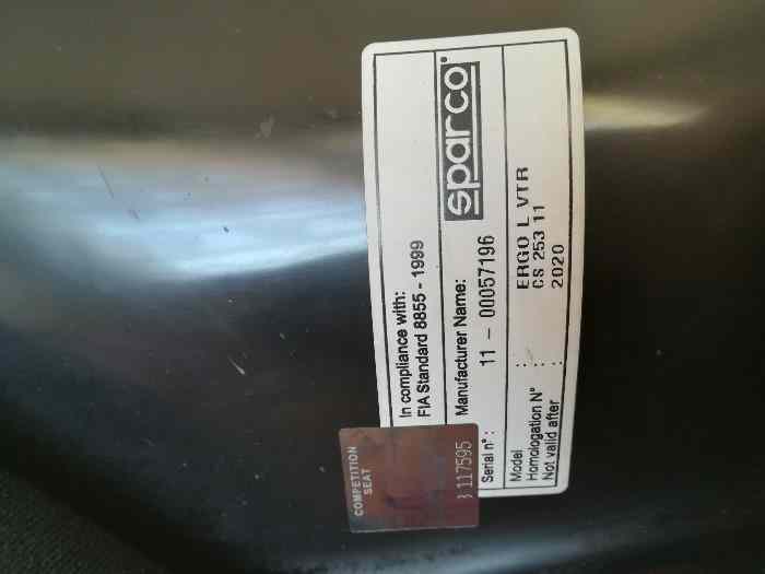 baquet sparco ergo II XL TBE valide fin 2020 sans oreilles 3