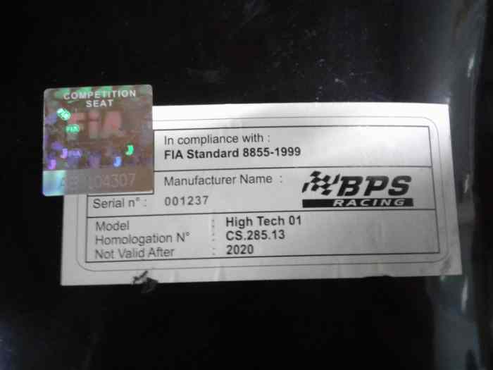 BAQUET BPS HT1 homologué jusqu