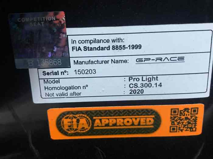 Sièges Baquets homologués GP race Pro LIGHT 0
