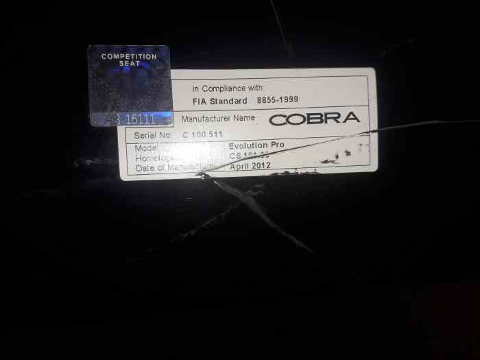 Baquet Cobra / harnais TRS 2