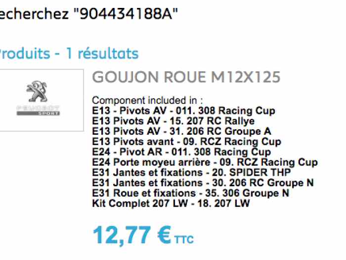 Goujons de roue PEUGEOT SPORT M12X125 2