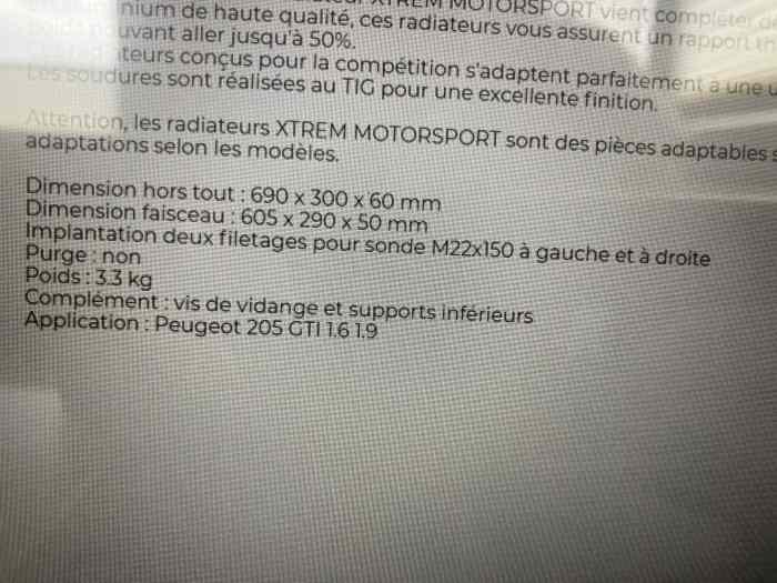 Radiateur alu gros volume 205 GTI 5
