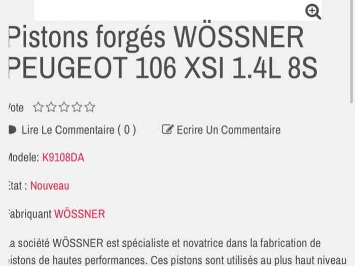 Piston wossner 106 xsi + arbre à came GRA 4