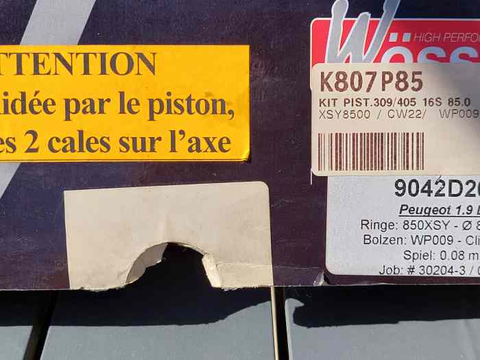 Pistons forgé Wossner Mi16 GTi16 xuj4 85mm 1