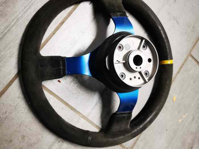 VOLANT RALLYE OMP SPORT - PEAU RETOURNÉE - TULIPÉ 90MM 350MM + MOYEU CLIO WILLIAMS 16S 2