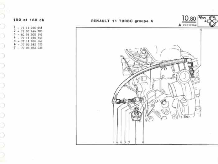 Durite de graissage turbo R11 turbo groupe A 0