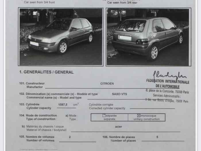 Fiche omologazione Citroen Saxo N/A