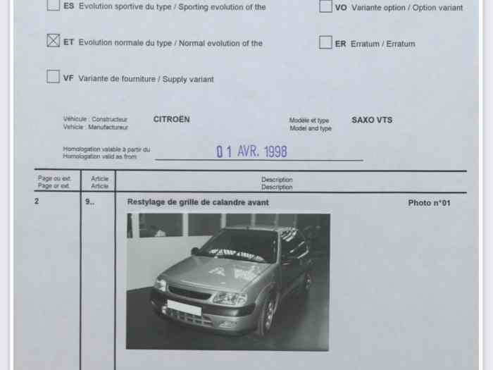 Fiche omologazione Citroen Saxo N/A 2