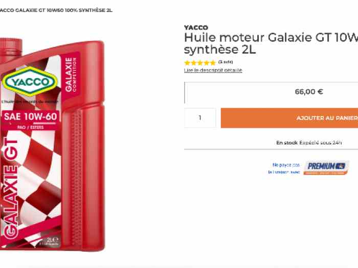 8 bidons Huile YACCO SAE 10W60 Galaxie GT 1
