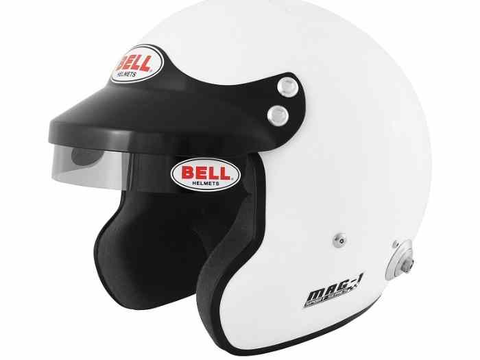 CASQUE FIA JET BELL MAG-1 8859-2015 BLANC AVEC CLIPS HANS