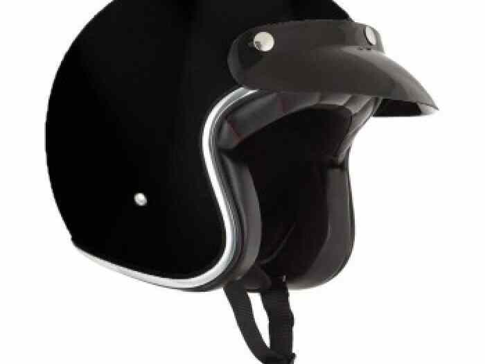 Casque Jet Vintage Noir Brillant TS