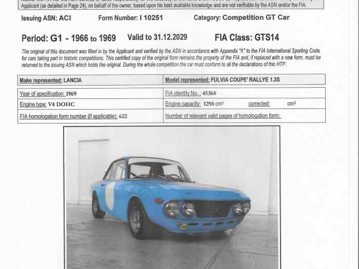 LANCIA FULVIA COUPE’ RALLYE 1.3 S – PTH FIA 5