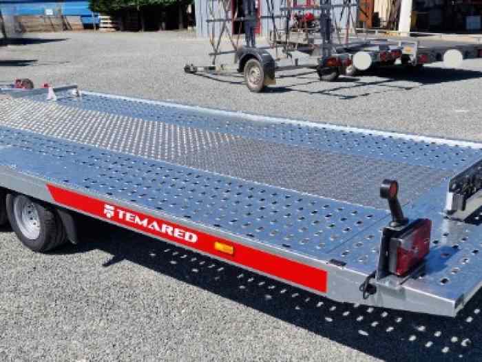 Remorque Porte Voiture 2 Essieux plancher centrale alu basculement hydraulique 4.70Mx2.06M 2.7T ou 3T 1