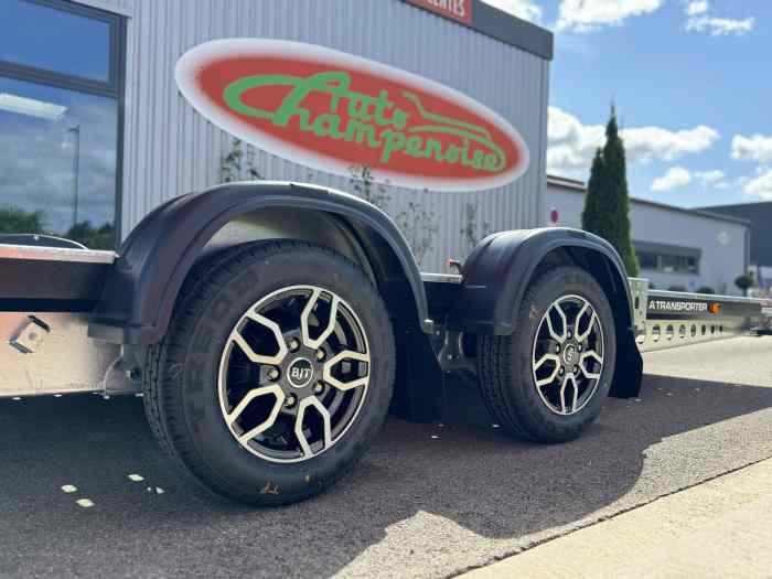 REMORQUE PORTE VOITURE BRIAN JAMES A-TRANSPORTER A4 5.0m X 2.0m 3000 kg / PLATEAU PORTE AUTO / NEUVE / EN STOCK / RACK A ROUE DE COMPETITION / JANTES ALU 4