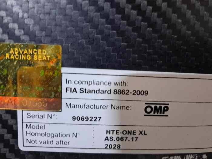 SIEGE BAQUET OMP HTE-ONE CARBON FIA 2