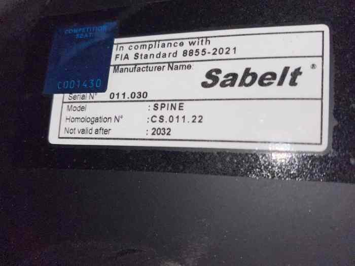 baquet SABELT SPINE homologué 1