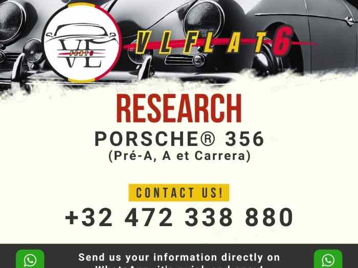 Recherche PORSCHE 356 Pré-A, A & Carrera 1