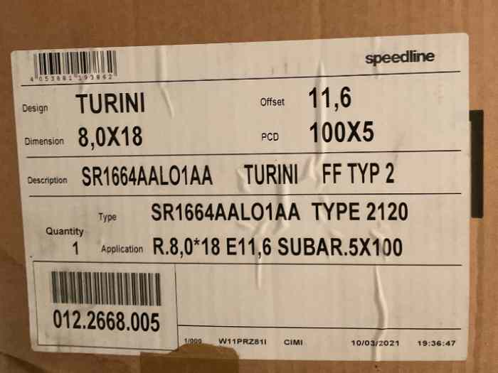 Pack 4 jantes Subaru impreza 18 pouces 5x100 ET11.6 1