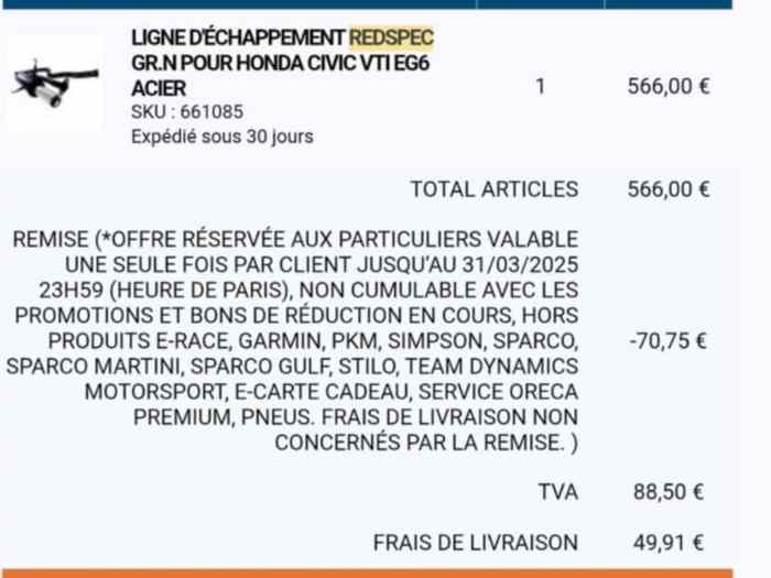 Ligne d’échappement Gr n Honda civic E...
