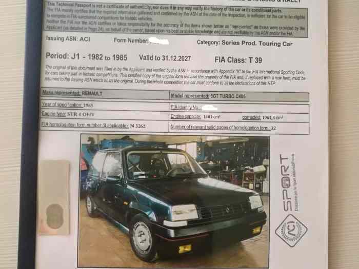 super 5 GT turbo PTH international groupe N + Carte grise collection 2