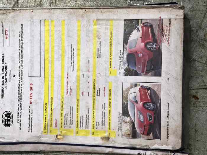 Fiche homologuation et manuels twingo 0