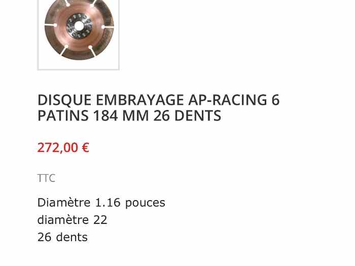Embrayage Clio 16s williams 184 mm Ap racing 3