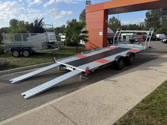 REMORQUE PORTE VOITURE BASCULANTE BRIAN JAMES A-TRANSPORTER 5m X 2m PTAC 3000 kg / OPTIONS KIT BASCULEMENT / TREUIL / RACK A ROUE / CALES DE ROUE / PATINS SLICKS / TVA RECUPER... 1