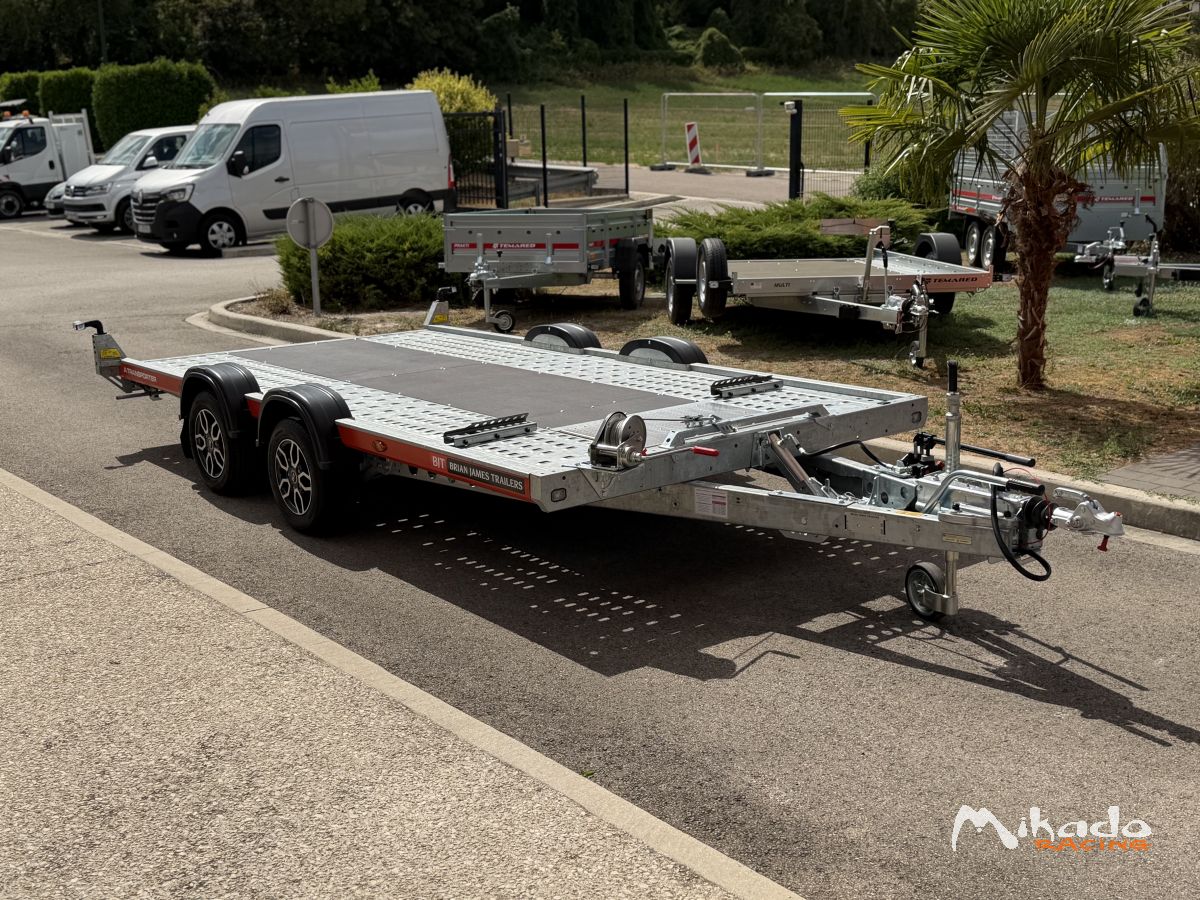 NOUVELLE BRIAN JAMES A-TRANSPORTER A4 4.0m X 1.90m 2700 kg / REMORQUE NEUVE / PLATEAU PORTE AUTO / JANTES ALU / OPTIONS TREUIL / OPTION BASCULEMENT HYDRAULIQUE : MODELE 2025 /... – photo 1 sur 6