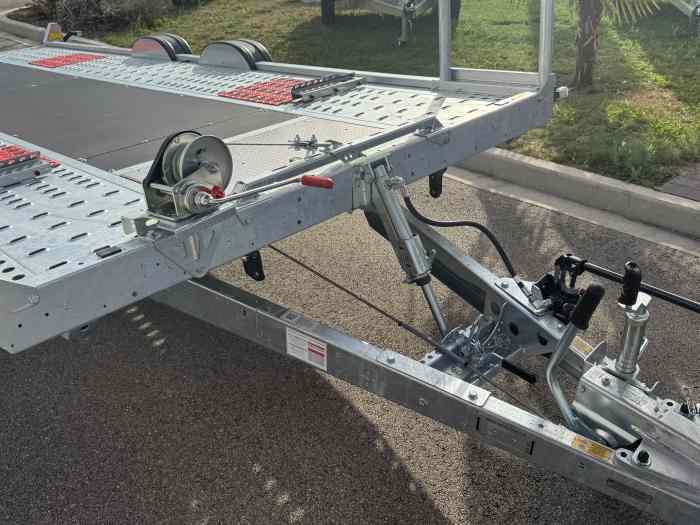 REMORQUE PORTE VOITURE BASCULANTE BRIAN JAMES A-TRANSPORTER 5m X 2m PTAC 3000 kg / OPTIONS KIT BASCULEMENT / TREUIL / RACK A ROUE / CALES DE ROUE / PATINS SLICKS / TVA RECUPER... 2