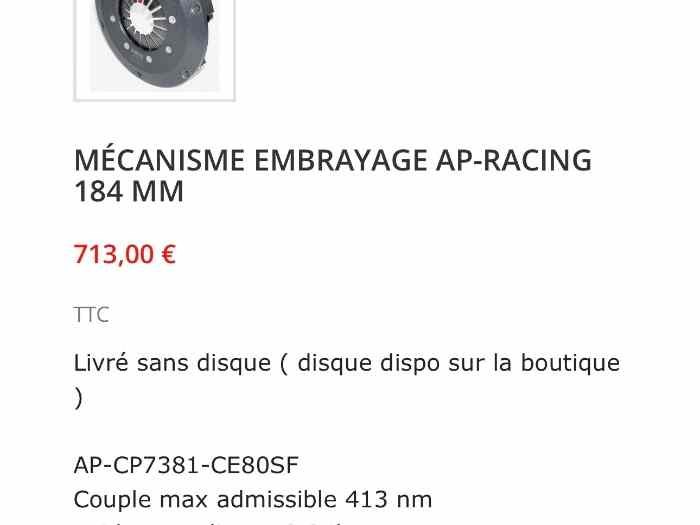 Embrayage Clio 16s williams 184 mm Ap racing 2
