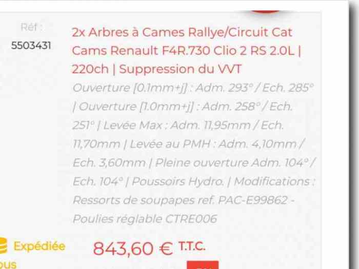 Arbre a came// clio 2 rs //f2000 neuf