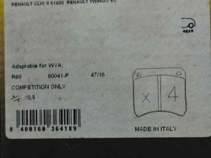 PLAQUETTES DE FREIN ARRIERE RENAULT CLIO S1600,TWINGO R2 2