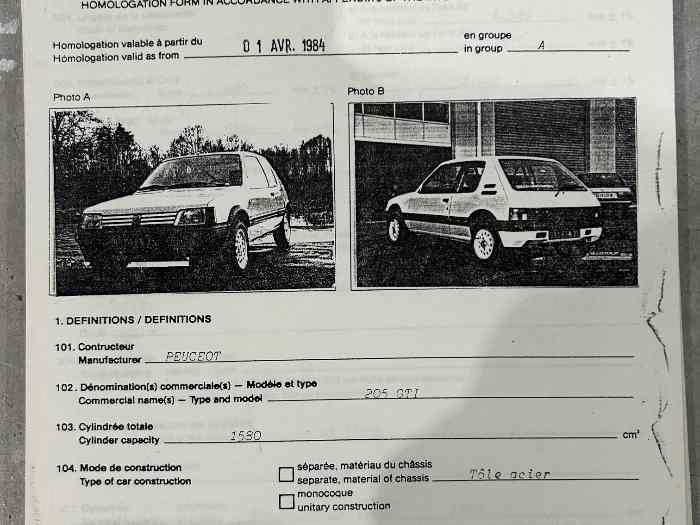 Fiche homologation 205