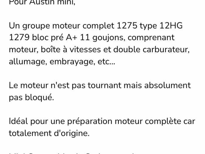 Moteur mini Innocenti 1275 Cooper 3