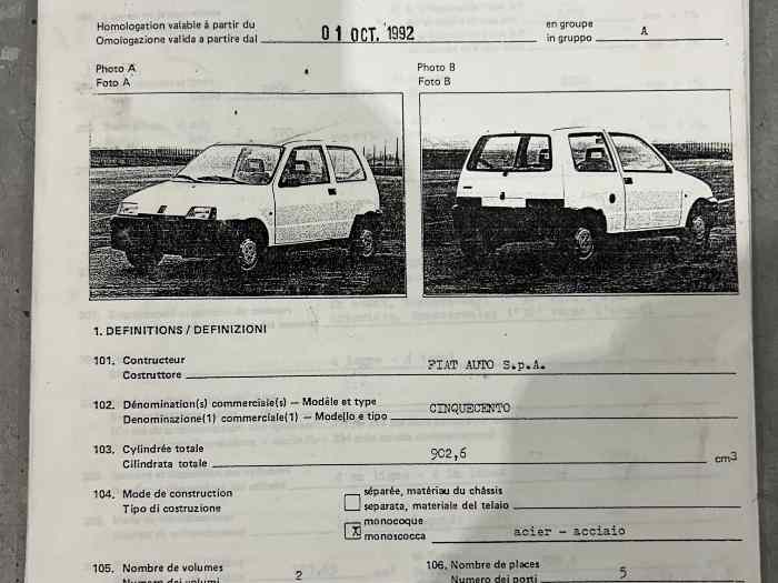 Fiche homologation cinquecinto