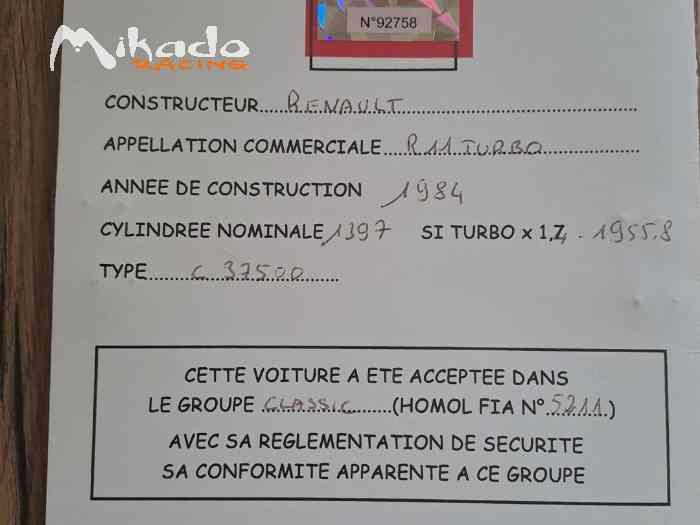 RENAULT R11 TURBO 150 cv passeport VHC CLASSIC 4