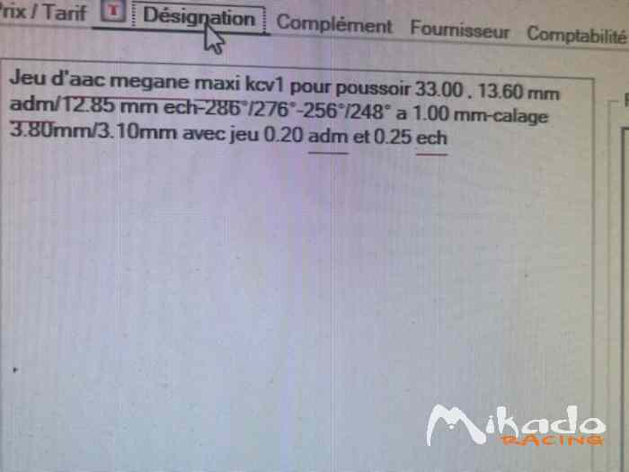 Vends arbres à cames Renault Mégane Maxi Kit Car 1