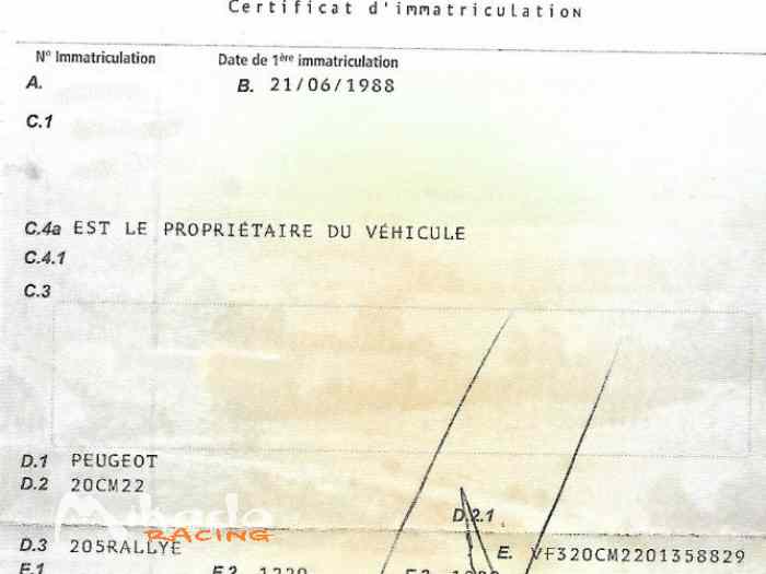 Carte grise 205 Rallye 1