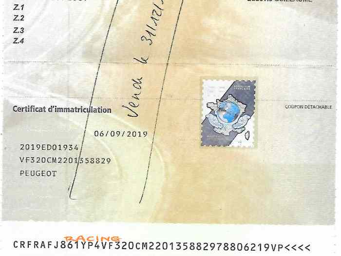 Carte grise 205 Rallye 3