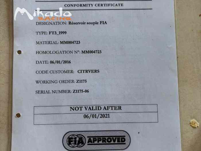 Réservoir FIA FT3 208 r2 – photo 2 sur 2