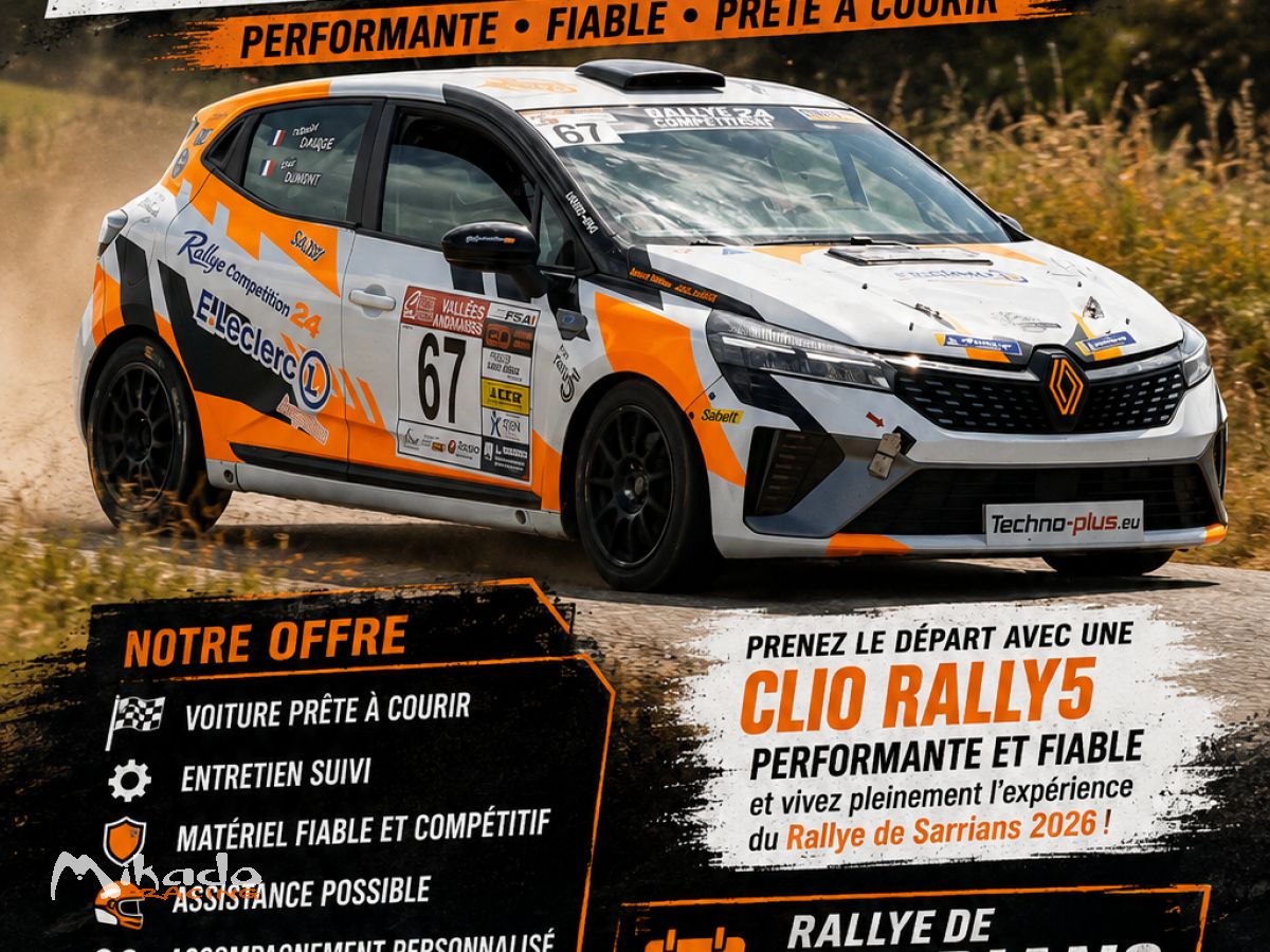 Loue ta clio rc5 pour le rallye du sarrians