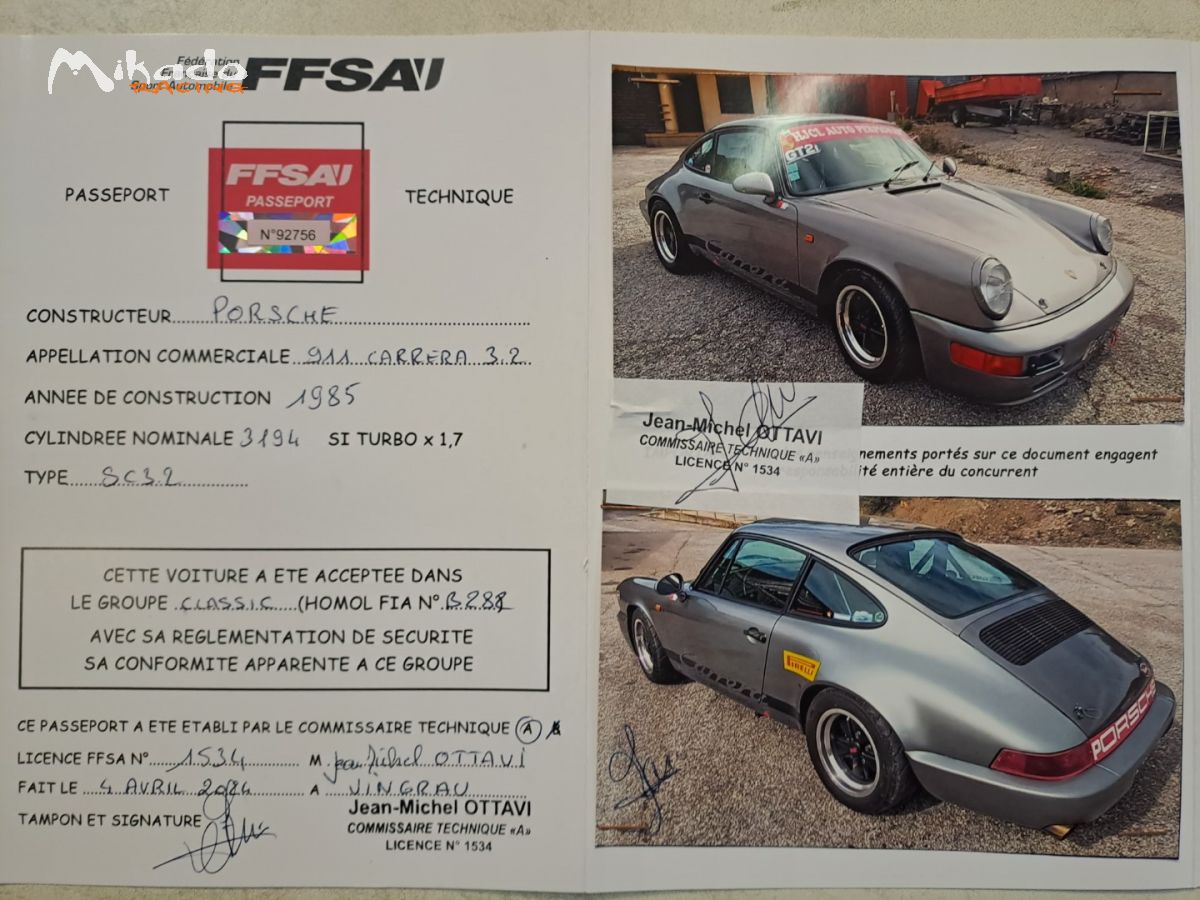 Porsche 911 3.2 Carrera PTH VHC Classic FIA B288 prête saison 2027 RALLYE COTE CIRCUIT – photo 4 sur 6