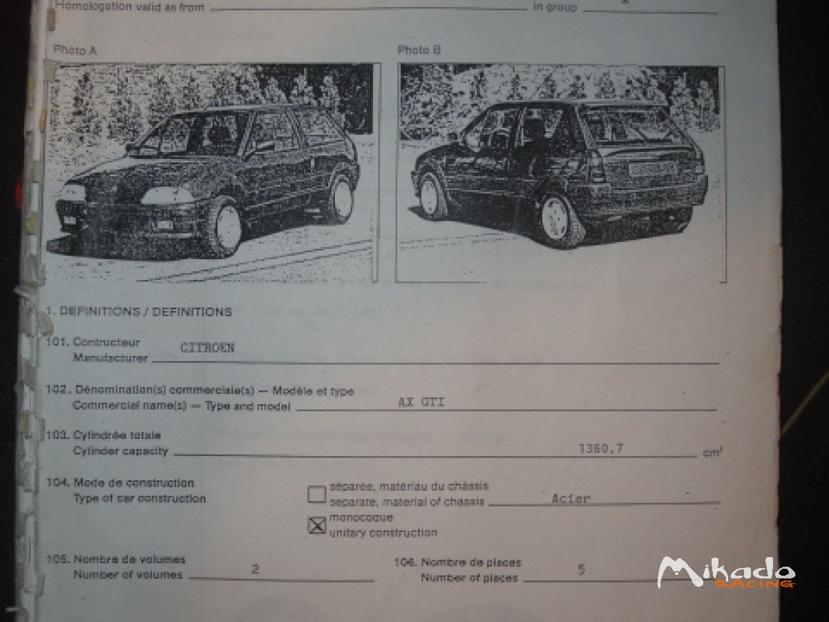 FICHE D'HOMOLOGATION FFSA – photo 1 sur 5